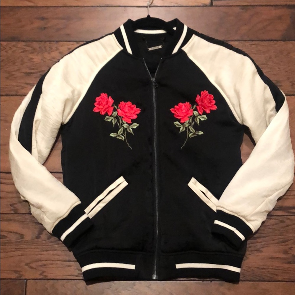 Silk bomber jacket with roses